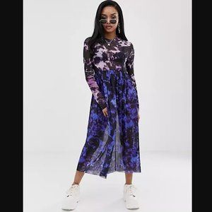 Collusion Asos Mesh Smock Tie Dye Dress Blue Purpl